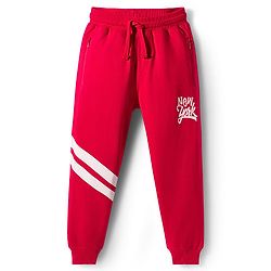 Pine Kids Knit Full Length Lounge Pant with Text Print - Red