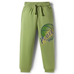 Pine Kids Knit Full Length Lounge Pant with Text Print - Olive Green