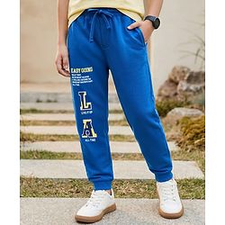 Pine Kids Knit Full Length Lounge Pant with Text Print - Blue
