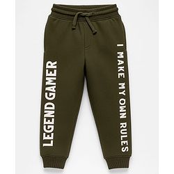 Pine Kids Knit Full Length Lounge Pant With Text Print - Olive Green