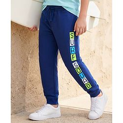 Pine Kids Knit Full Length Lounge Pant with Text Print - Navy Blue