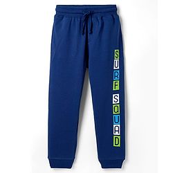 Pine Kids Knit Full Length Lounge Pant with Text Print - Navy Blue