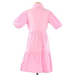 Pine Kids Woven Half Sleeves Solid Color Shirt Style Frock with Sling Bag - Pink