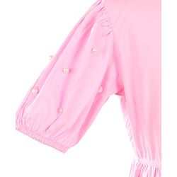 Pine Kids Woven Half Sleeves Solid Color Shirt Style Frock with Sling Bag - Pink