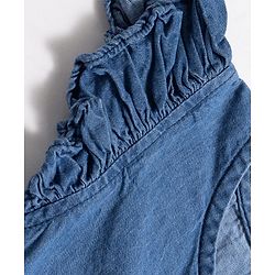 Pine Kids Cotton Woven Frill Sleeves Solid Frock - Blue
