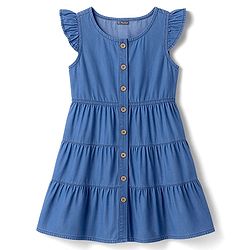 Pine Kids Cotton Woven Frill Sleeves Solid Frock - Blue