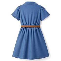 Pine Kids Cotton Woven Half Sleeves Solid Shirt Dress With Belt - Blue
