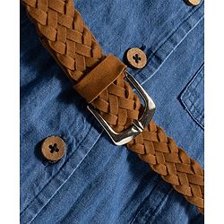 Pine Kids Cotton Woven Half Sleeves Solid Shirt Dress With Belt - Blue