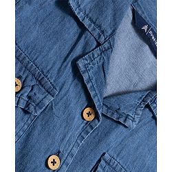 Pine Kids Cotton Woven Half Sleeves Solid Shirt Dress With Belt - Blue