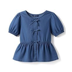 Pine Kids Cotton Woven Half Sleeves Solid Top - Blue