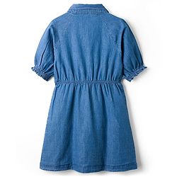 Pine Kids Cotton Woven Half Sleeves Frock With Text Print - Navy Blue