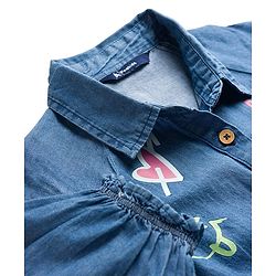 Pine Kids Cotton Woven Half Sleeves Frock With Text Print - Navy Blue