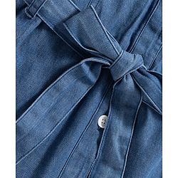 Pine Kids Cotton Woven Half Sleeves Solid Shirt Dress With Belt - Blue