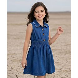 Pine Kids Cotton Woven Sleeveless Solid Frock - Navy Blue