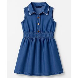 Pine Kids Cotton Woven Sleeveless Solid Frock - Navy Blue