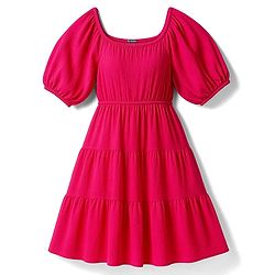 Pine Kids Woven Half Sleeves Solid Frock - Dark Pink