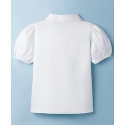 Pine Kids Cotton Woven Half Puffed Sleeves Top with Bow Applique - White