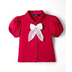 Pine Kids Cotton Woven Half Sleeves Solid Top With Bow Applique - Red