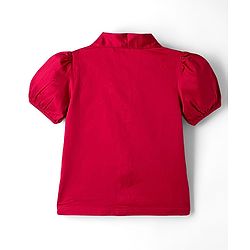 Pine Kids Cotton Woven Half Sleeves Solid Top With Bow Applique - Red