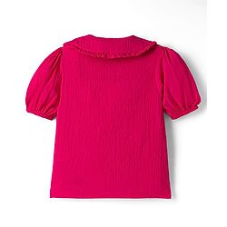 Pine Kids Cotton Woven Half Puffed Sleeves Front Open Top With Frill Detailing - Dark Pink