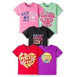 Pine Kids Cotton Knit T-Shirts with Text Print Half Sleeves Round Neck Multi Colors Pack of 5 6-7 Years