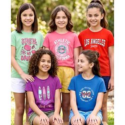 Pine Kids Cotton Knit T-Shirts Graphic Print Multi Colors 5-6 Years