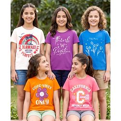 Pine Kids Cotton Knit T-Shirts with Graphic Print Multi Colors 6-7 Years