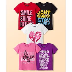 Pine Kids Cotton Knit Half Sleeves T-Shirts with Floral Print Pack of 5 - Multicolor