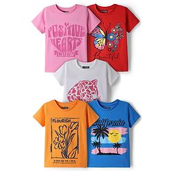 Pine Kids Cotton Knit Regular T-Shirts with Graphic Print Multi Colors 5-6 Years Pack of 5