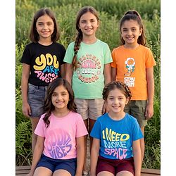 Pine Kids Cotton Knit T-Shirts with Graphic Print Multi Colors 4-5 Years Pack of 5