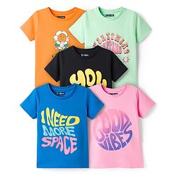 Pine Kids Cotton Knit T-Shirts with Graphic Print Multi Colors 4-5 Years Pack of 5