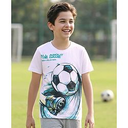 Pine Kids Cotton Knit Half Sleeves T-Shirt with Gaming Graphic - White