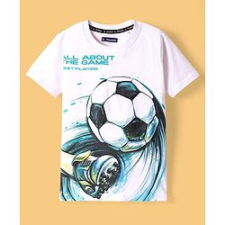 Pine Kids Cotton Knit Half Sleeves T-Shirt with Gaming Graphic - White