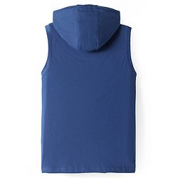 Pine Kids Cotton Knit Sleeveless Hooded T-Shirt With Text Print - Navy Blue