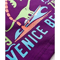 Pine Kids Cotton Knit Half Sleeves T-Shirt with Beach Theme Graphic - Purple