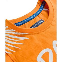 Pine Kids Cotton Knit Half Sleeves T-Shirt with Tropical Theme Graphic - Orange