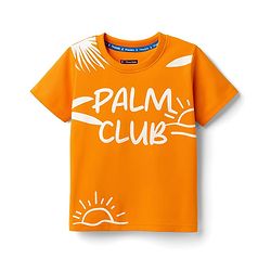 Pine Kids Cotton Knit Half Sleeves T-Shirt with Tropical Theme Graphic - Orange