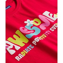 Pine Kids Cotton Knit Half Sleeves T-Shirt With Awesome Text Print - Red
