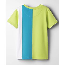 Pine Kids Cotton Knit Half Sleeves T-Shirt with Stripes & Brand Logo Print  Print - Limegreen & Light Blue
