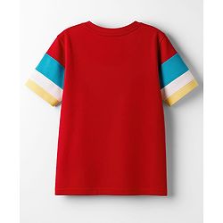 Pine Kids Cotton Knit Half Sleeves T-Shirt with Stripes - Red & Yellow
