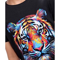 Pine Kids Cotton Knit Half Sleeves T-Shirt with Tiger Graphic - Black