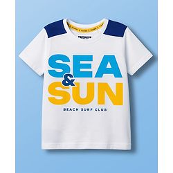 Pine Kids Cotton Knit Half Sleeves T-Shirt with Text Graphic - White