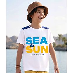 Pine Kids Cotton Knit Half Sleeves T-Shirt with Text Graphic - White