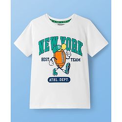 Pine Kids Cotton Knit Half Sleeves T-Shirt With Text Print - White