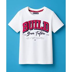 Pine Kids Cotton Knit Half Sleeves T-Shirt With Text Print - White