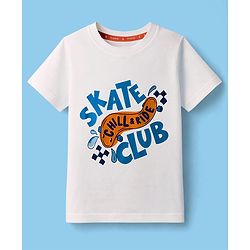 Pine Kids Cotton Knit Half Sleeves T-Shirt With Skating Print - White