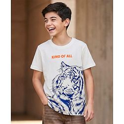 Pine Kids Cotton Knit Half Sleeves T-Shirt With Text Print - White