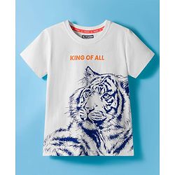 Pine Kids Cotton Knit Half Sleeves T-Shirt With Text Print - White