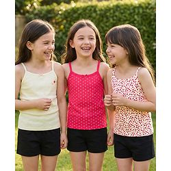 Pine Kids Cotton Lycra knit Sleeveless Slips With Heart Print Pack Of 3 - Colour May Vary