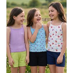 Pine Kids Cotton Lycra Knit Sleeveless Slips With Heart Print Pack Of 3 - Colour May Vary